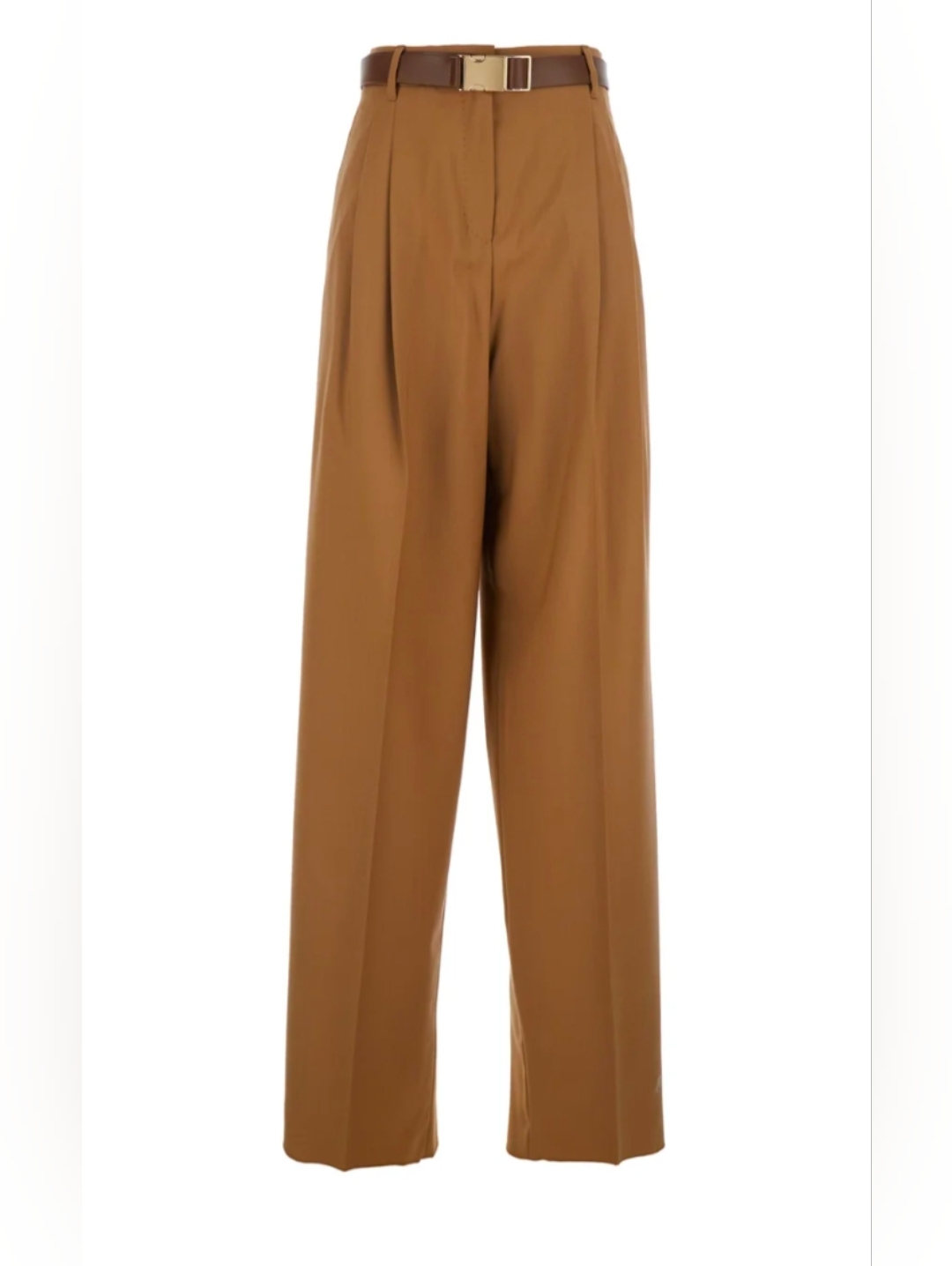 Maxmara Wool Pants In Hazelnut Brown With Brown Belt